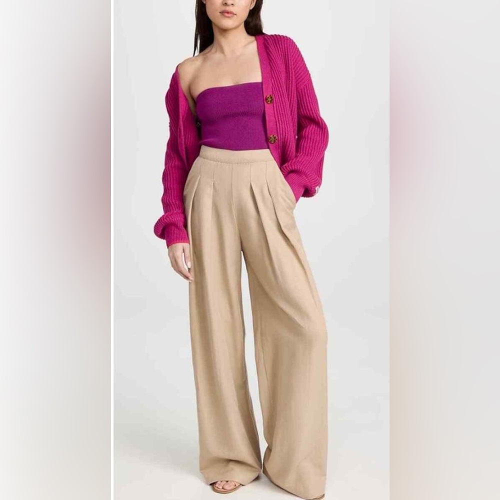 ENZA COSTA Twill Pleated Wide Leg Pant Womens XS/0 Clay Tan High Waist NWOT